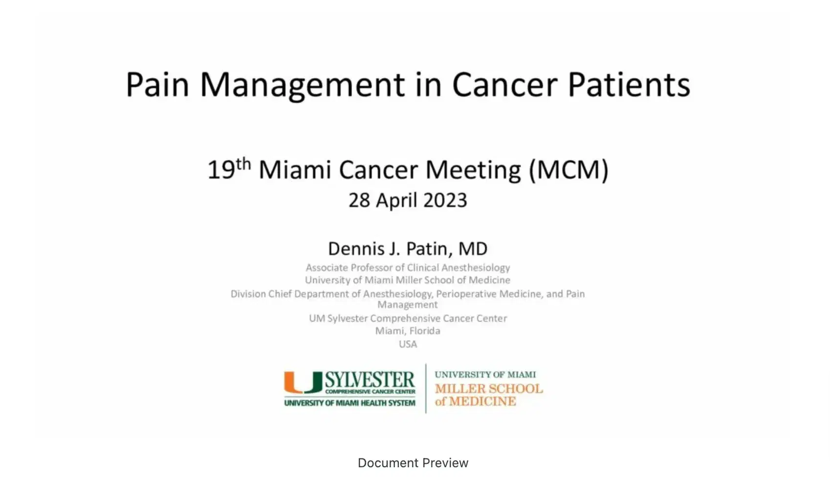 Pain Management in Cancer Patients