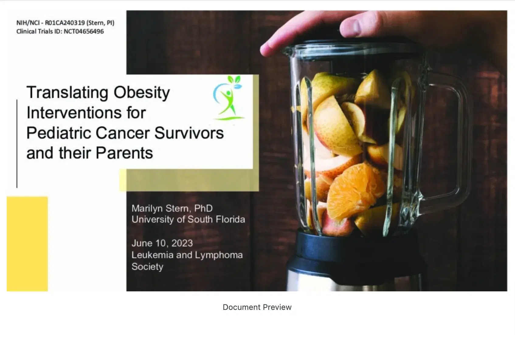 2023 10th Annual Childhood Cancer Symposium (LLS) | Translating Obesity Interventions for Pediatric Cancer Survivors and their Parents