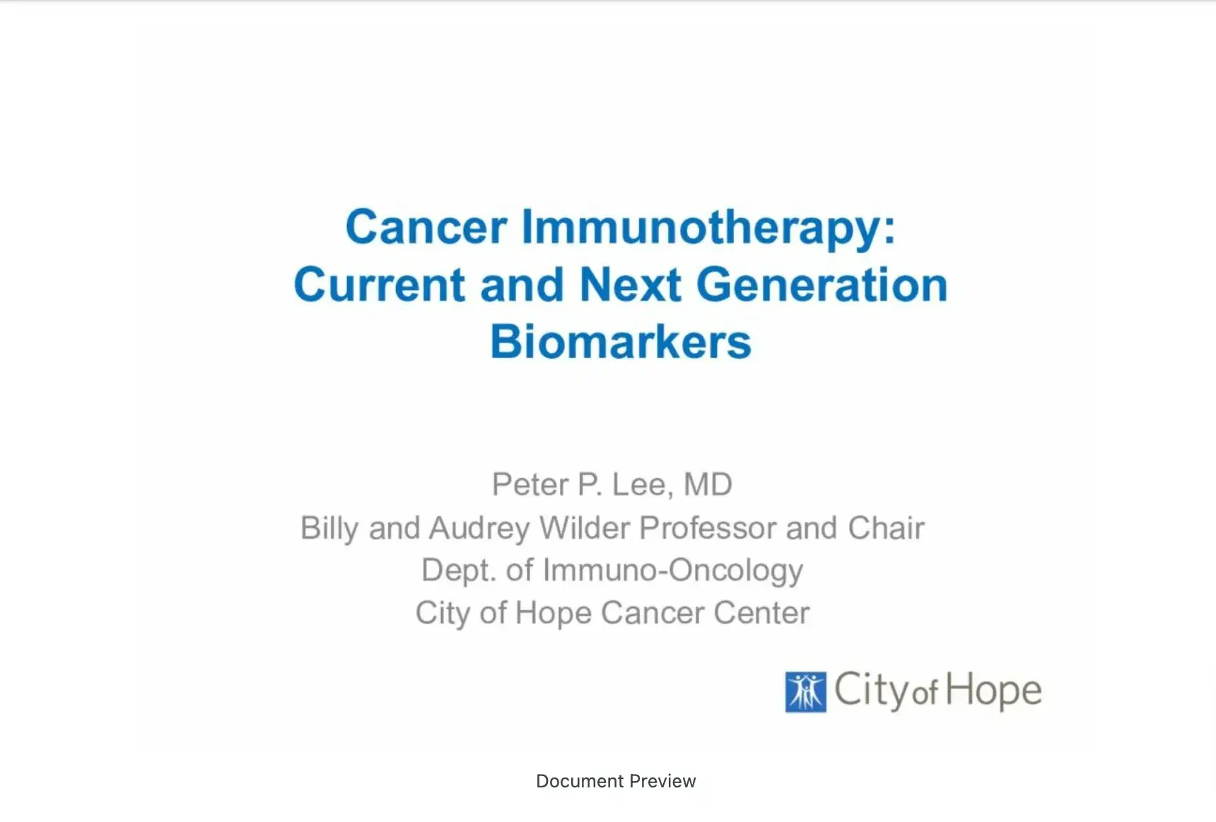 2022 CCC | The Future of Biomarkers of Immunotherapy in Cancer