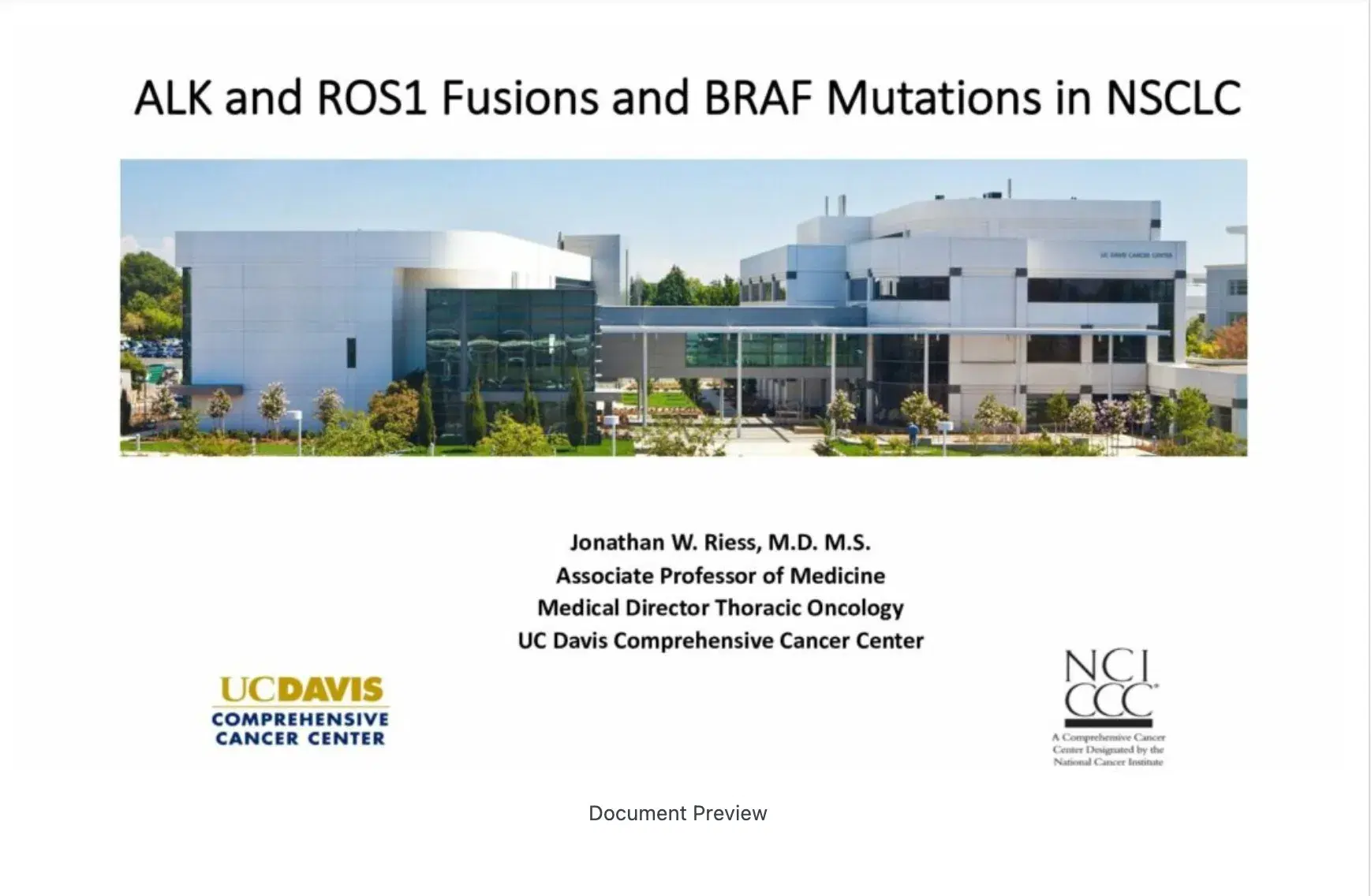 2022 NOSCM | ALK, ROS1 & BRAF Mutations in NSCLC
