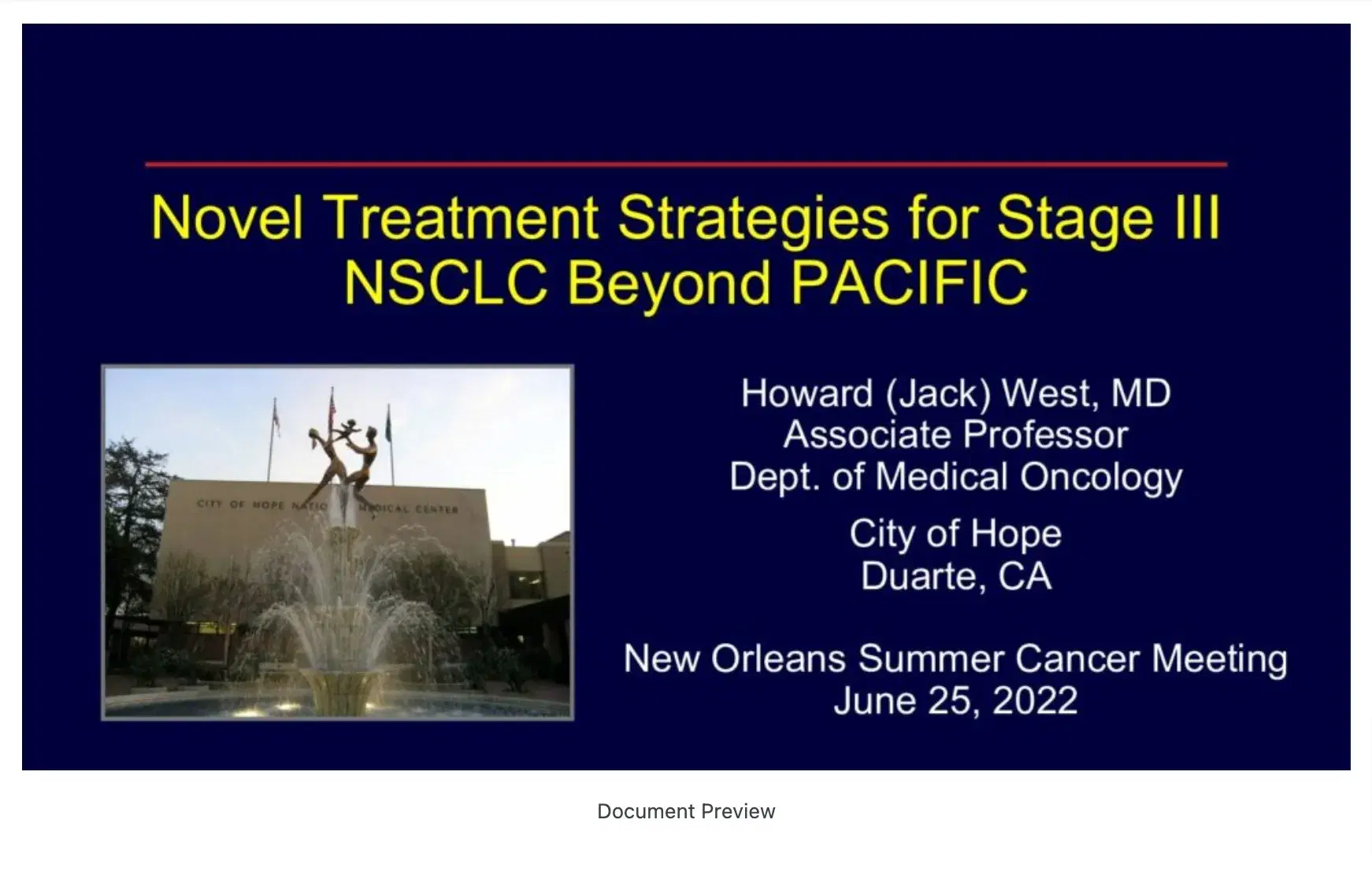 2022 NOSCM | Novel Treatment Strategies for Stage III NSCLC Beyond PACIFIC