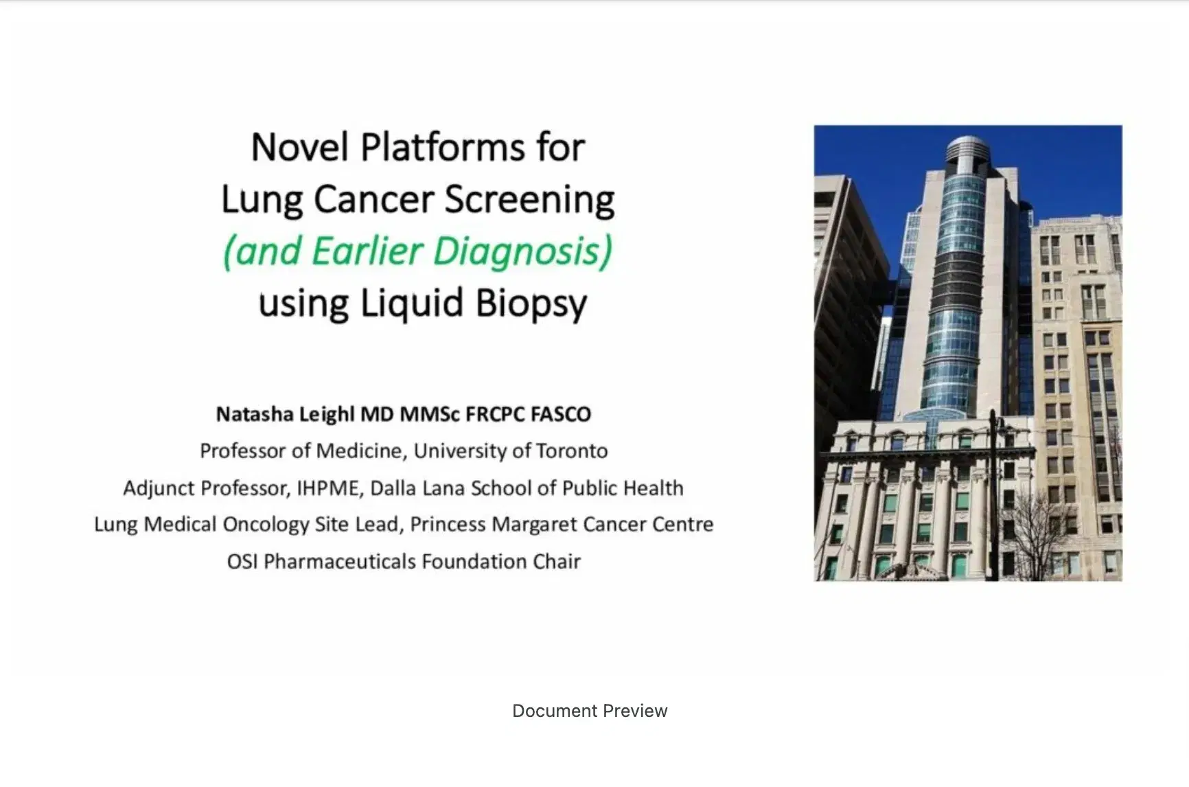 2022 NOSCM | Novel Platforms for Lung Cancer Screening Using Liquid Biopsy