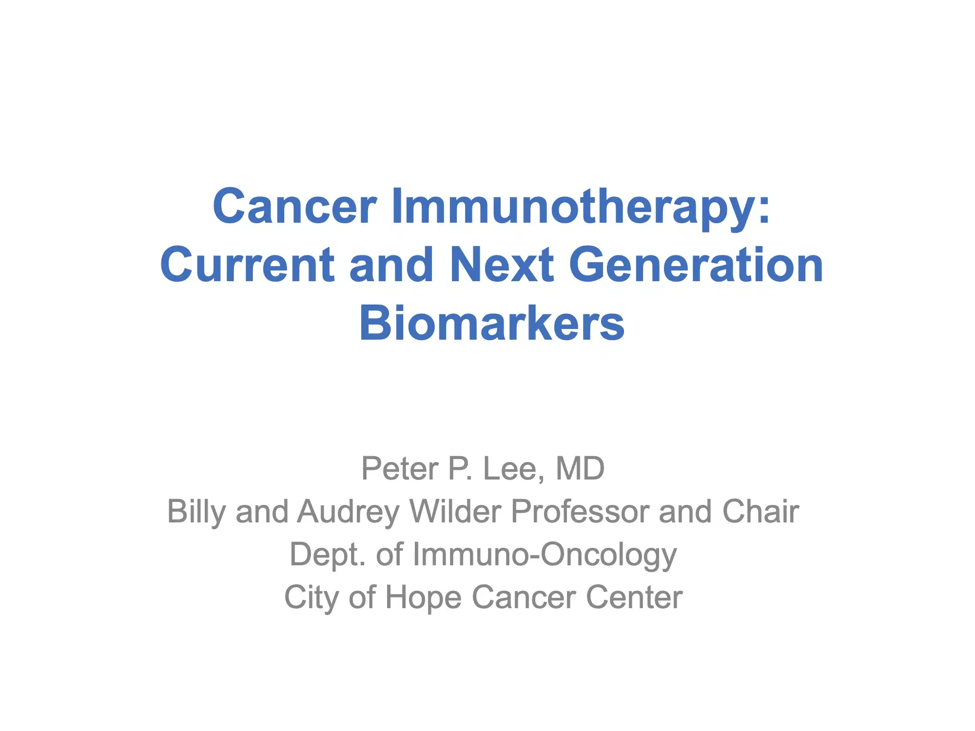 Immunotherapy in Cancer: Next Generation Biomarkers