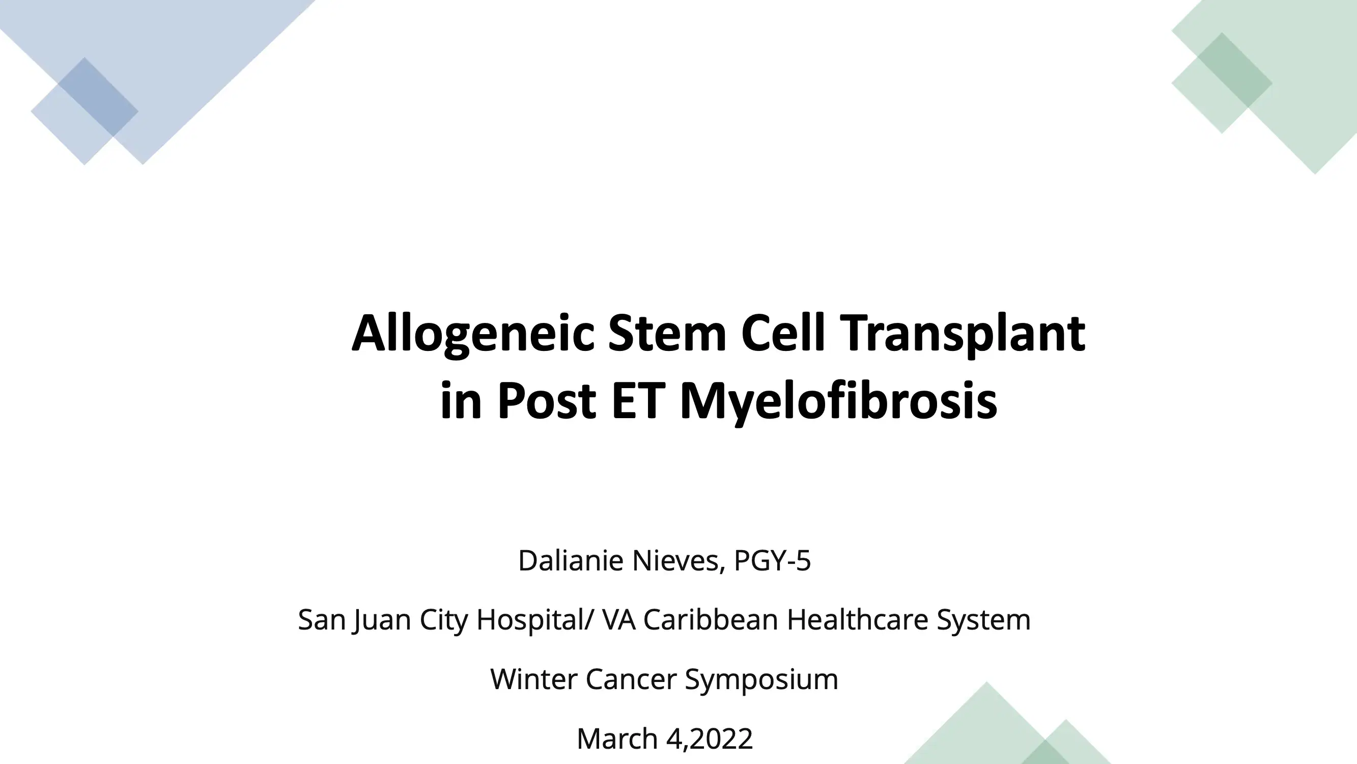Allogenic Stem Cell Treatment in Post ET Myelofibrosis