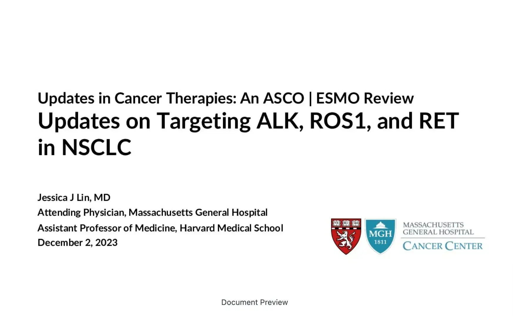 2023 UCT | Updates on Targeting ALK, ROS1 ,and RET in NSCLC