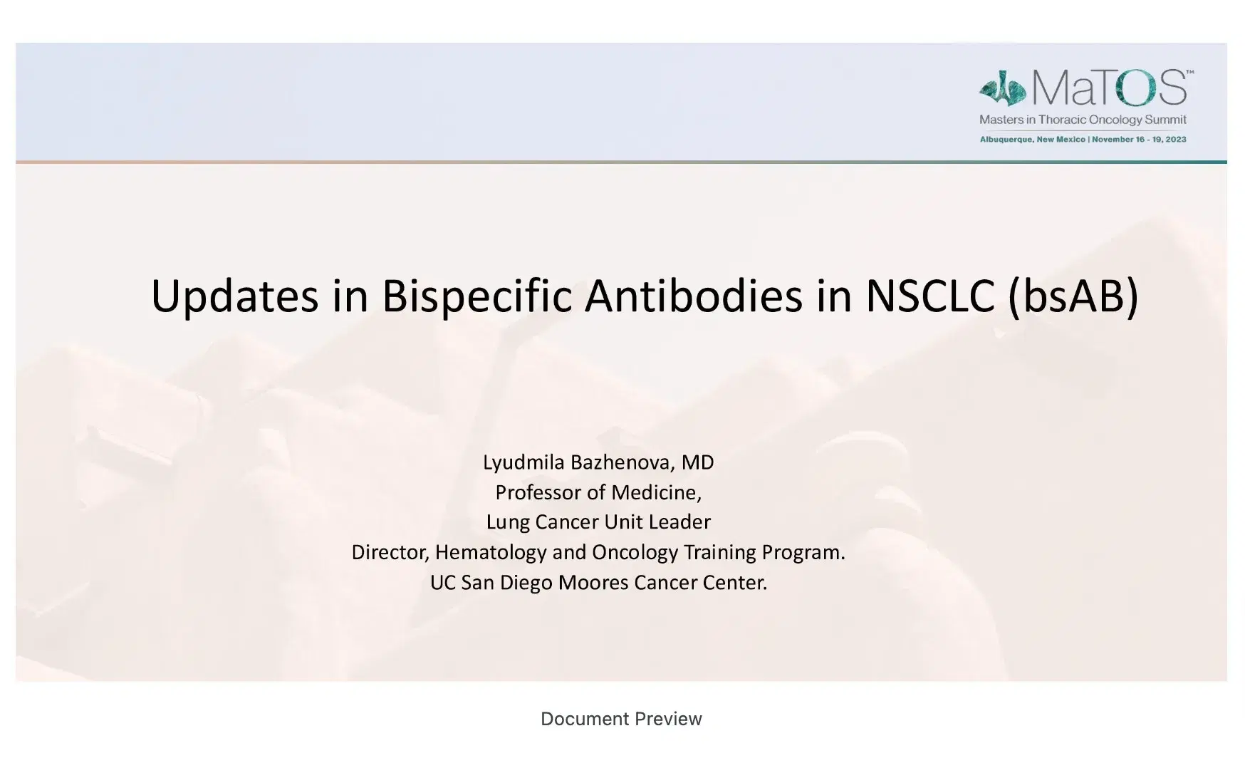 Updates in Bispecific Antibodies in NSCLC