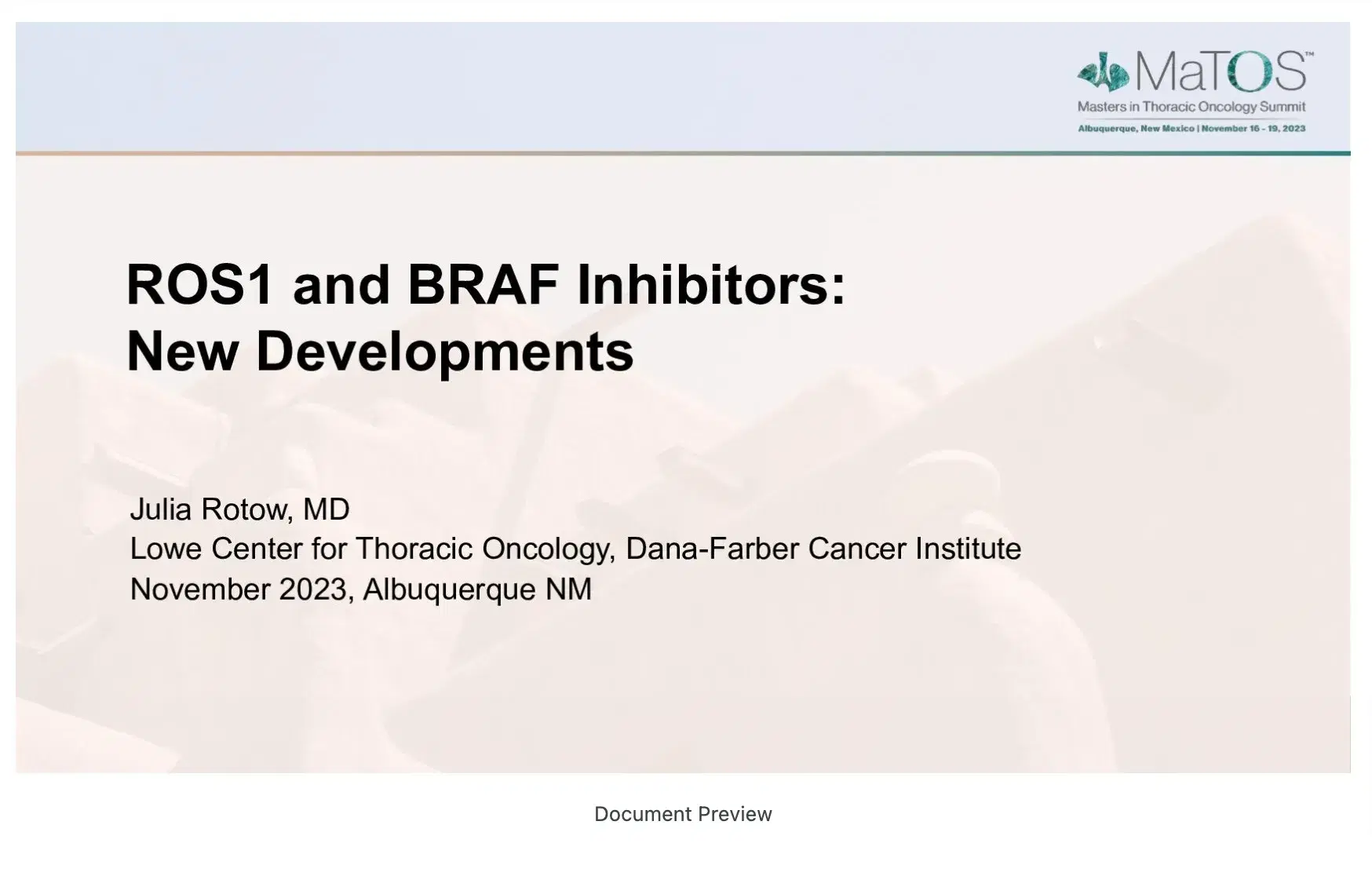 ROS-1 & B-Raf Inhibitors: New Developments