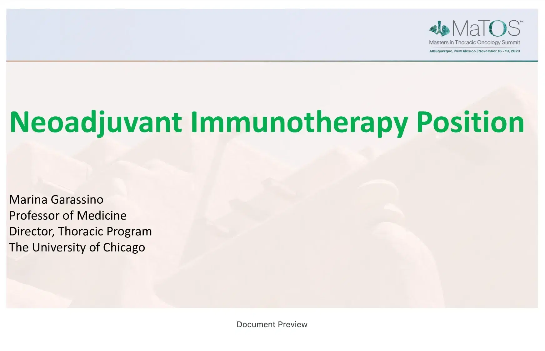 Neoadjuvant Immunotherapy Position