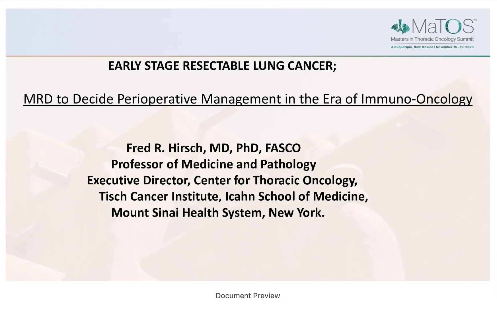 MRD to Decide Perioperative Management in the Era of Immuno-Oncology