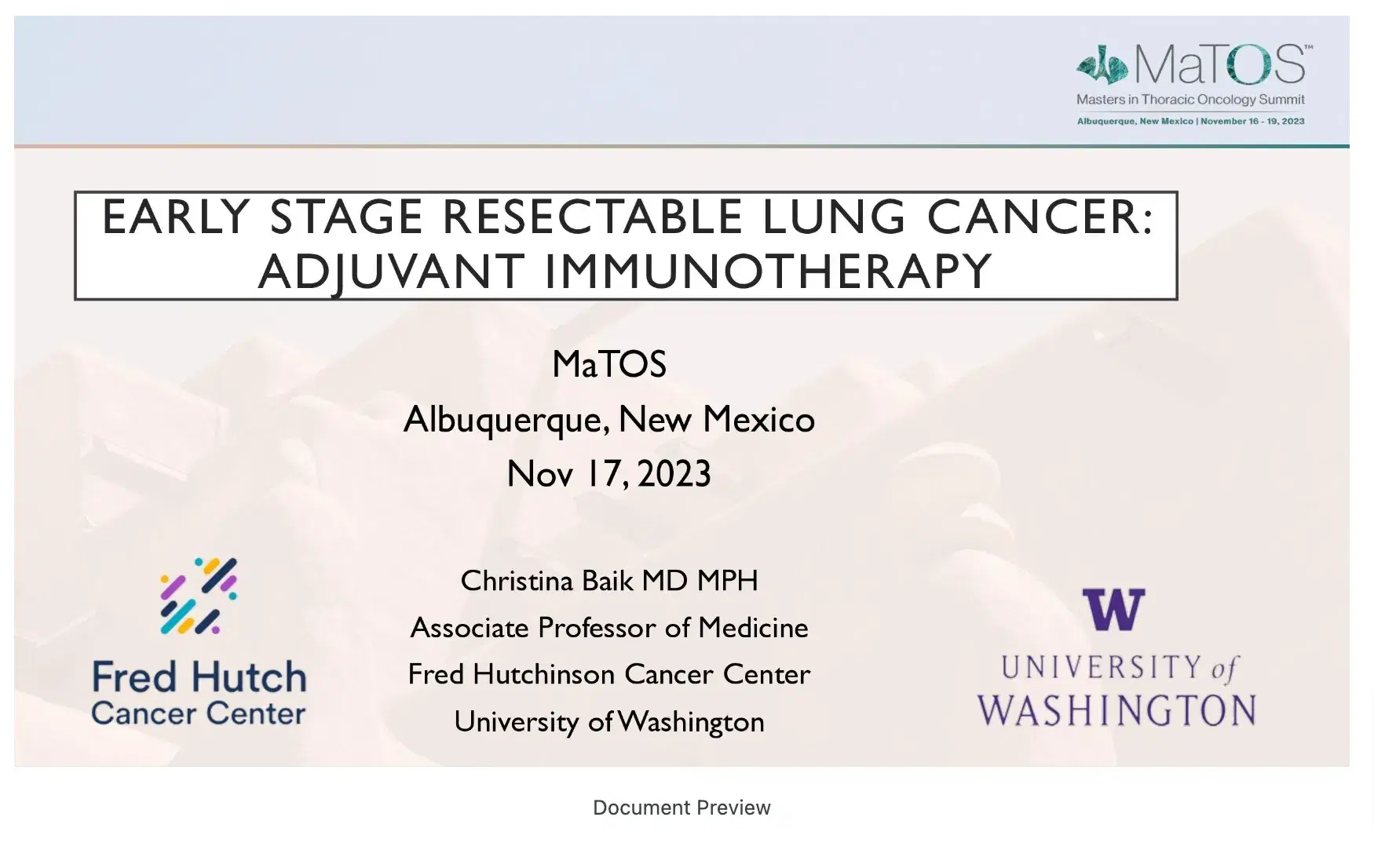 Adjuvant Immunotherapy Position