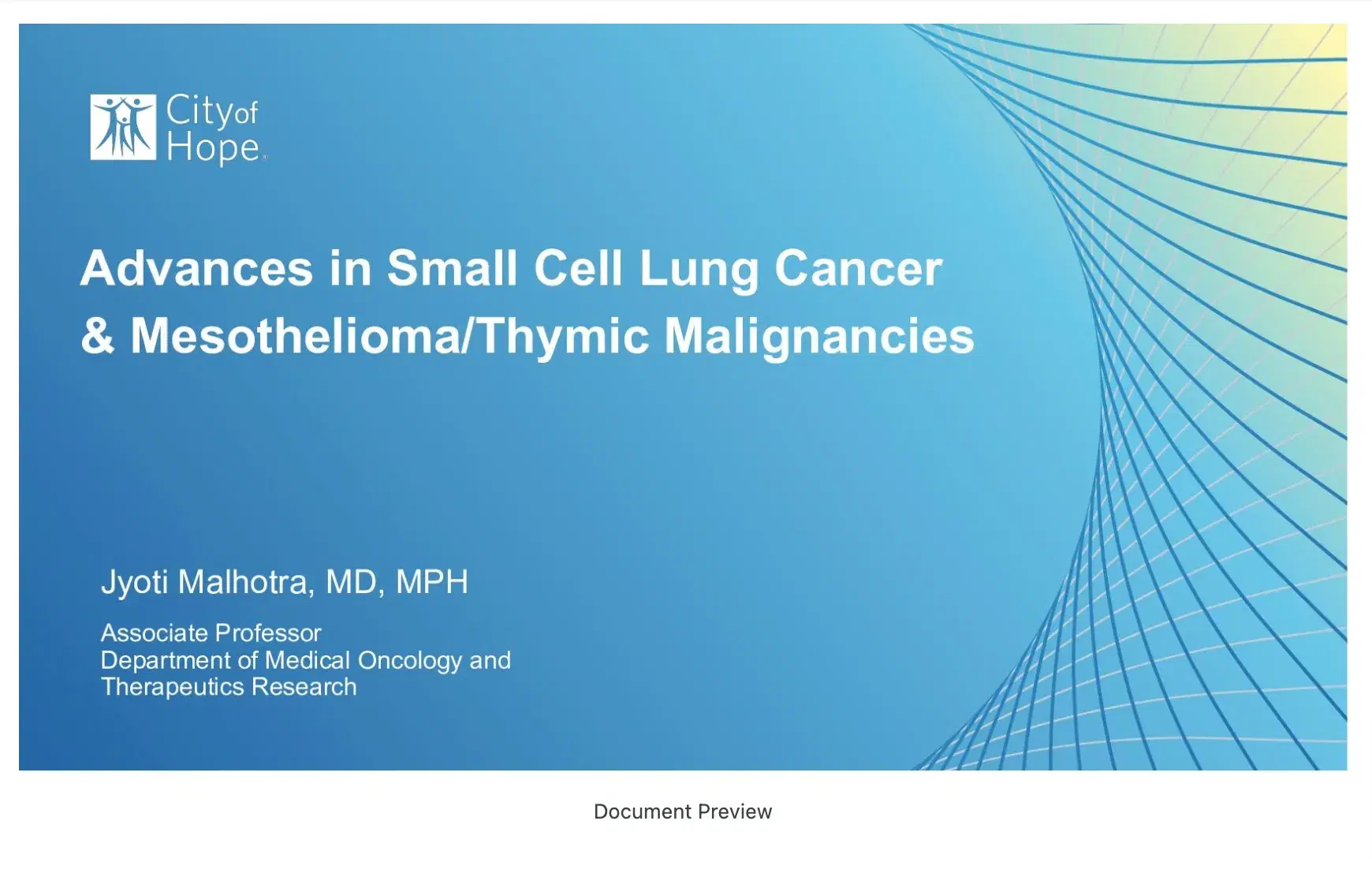 2023 CCC | Advances in Small Cell Lung Cancer and Mesothelioma/Thymic Malignancies