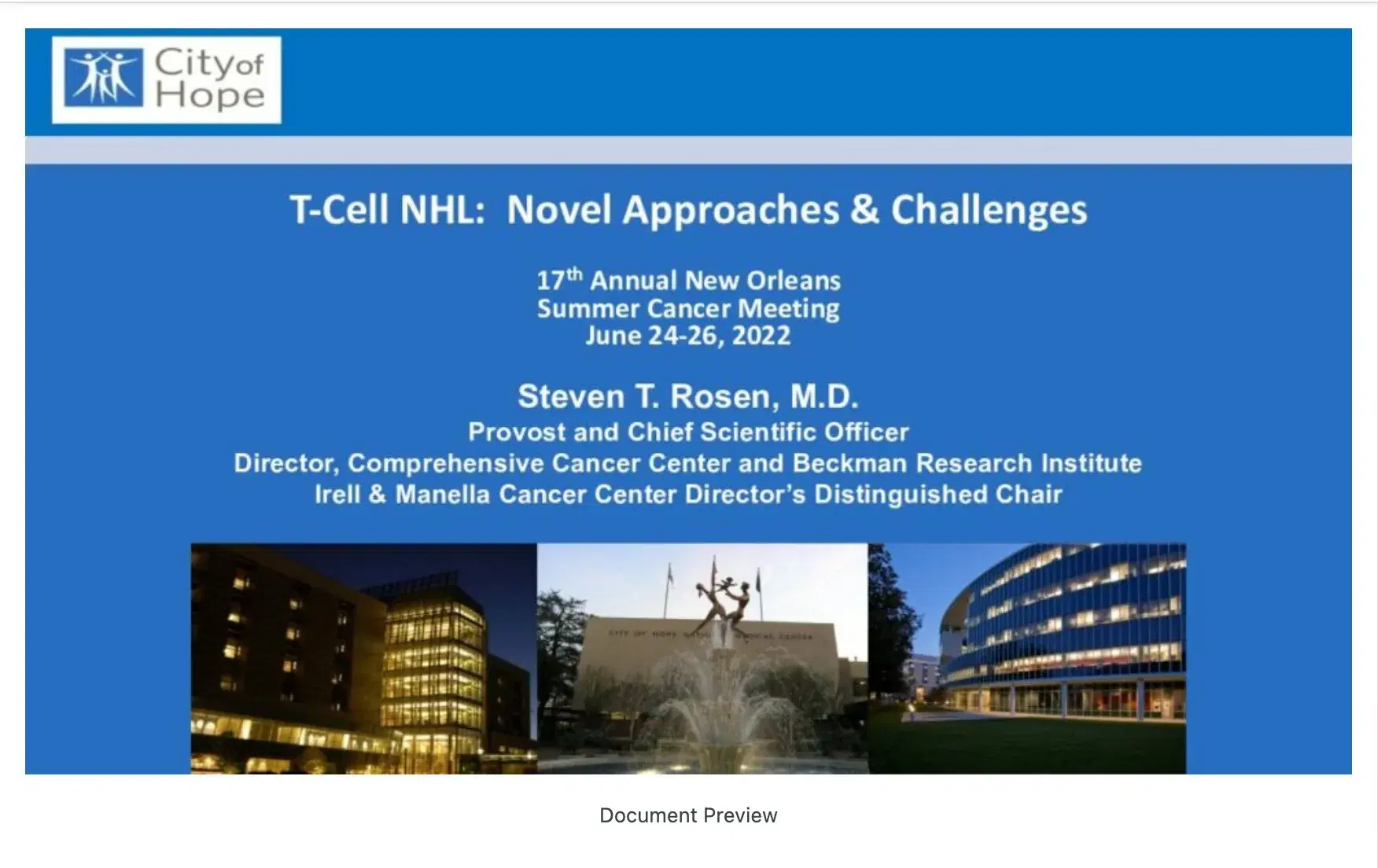 2022 NOSCM | T-Cell NHL: Novel Approaches & Challenges