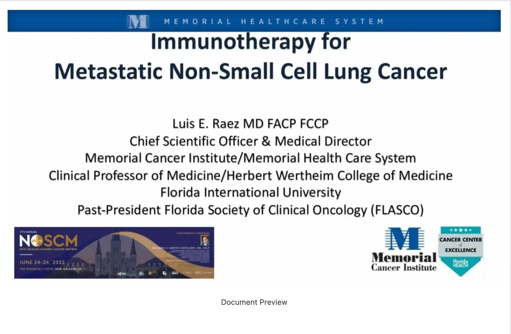 2022 NOSCM | Immunotherapy in Advanced/Metastatic NSCLC and What After IO Failures?