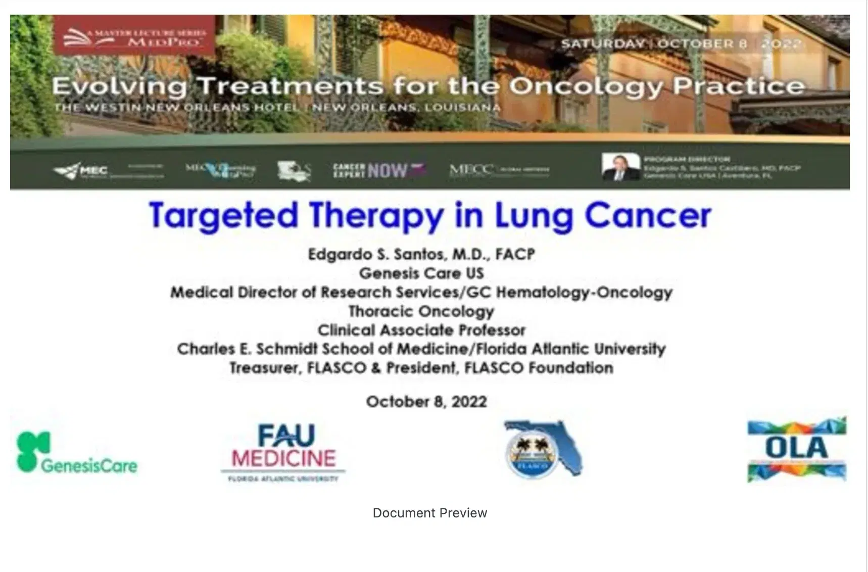 2022 MLS New Orleans | Targeted Therapy in Lung Cancer