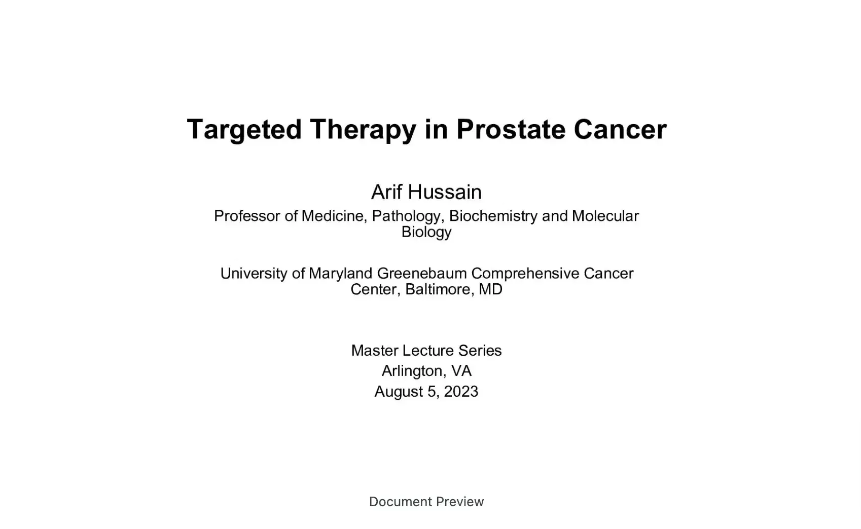 2023 MLS Arlington | Targeted Therapy for Prostate Cancer